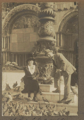 Man and woman among the pigeons on St Mark's Square in Venice, anonymous, 1920 Canvas Print