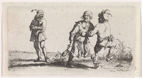 Two dancing peasants and a spectator, Pieter Nolpe, 1623 - 1653 Canvas Print