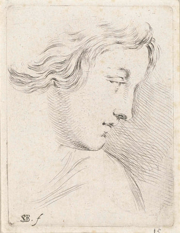 Head of woman, looking over her shoulder to the right, Stefano della Bella, 1620 - 1647 Canvas Print