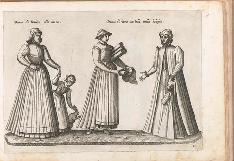 Three women and a child, dressed according to flemish fashion of ca. 1580, Bartolomeo Grassi, in or before 1585 Canvas Print