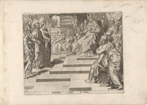 Petrus en Johannes voor de hogepriester, Philips Galle, 1558 Canvas Print