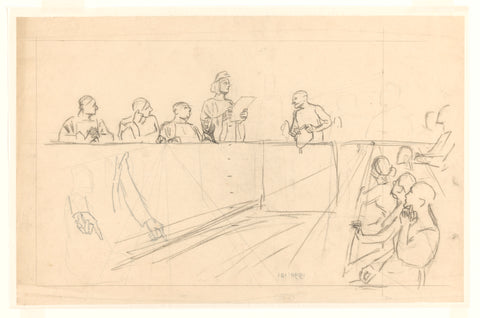 Design for illustration in De Amsterdammer: a courtroom with a man in the dock (14 February 1920), Johan Braakensiek, 1920 Canvas Print