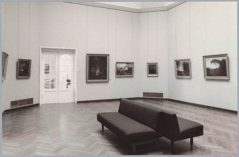 Room with paintings including three landscapes and on the left a passage with two doors, 1990 Canvas Print