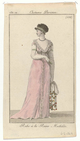 Journal des Dames et des Modes, Costume Parisien, 6 March 1804, Year 12, (538): Robe à la Reine Mathilde, anonymous, 1804 Canvas Print