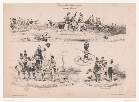 Kurassiers retire and three other scenes from the army, Eugène Modeste Edmond Lepoittevin, 1830 Canvas Print