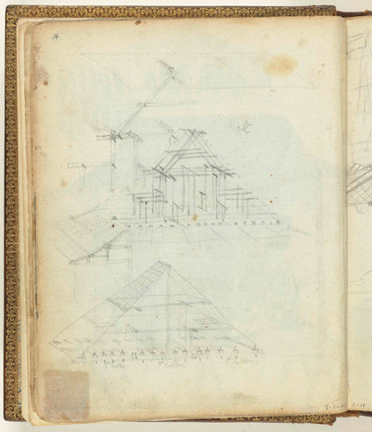 Sketch of a roof construction, Jan Brandes, 1770 - 1808 Canvas Print