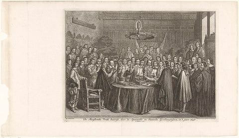 Swearing-in of the Peace of Munster, 1648, Simon Fokke, 1754 Canvas Print