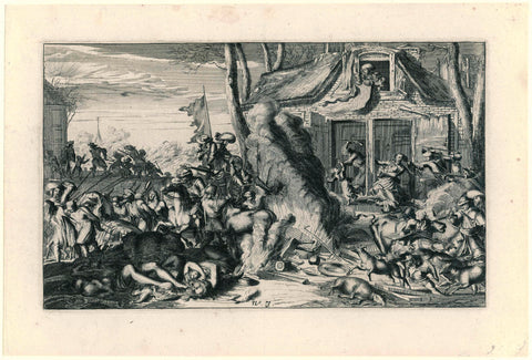 French atrocities in a village, 1672, anonymous, 1673 - 1677 Canvas Print