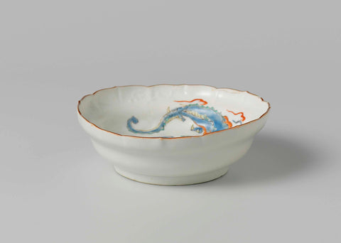 Shallow bowl with a pearl chasing dragon and flowering plants in relief, anonymous, c. 1690 - c. 1710 Canvas Print