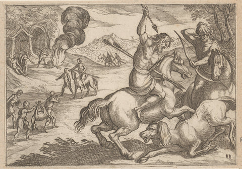 Primitive hunters kill wild dogs, Antonio Tempesta, 1598 Canvas Print