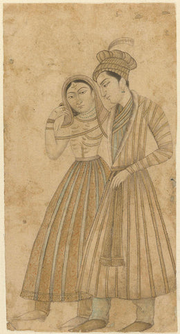 Miniature with a representation of standing love couple, , 1750 - 1800 Canvas Print