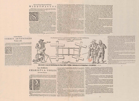 Diagram and explanation of the operation of the sailing car of Simon Stevin, Christopher of Sichem (I), 1652 Canvas Print