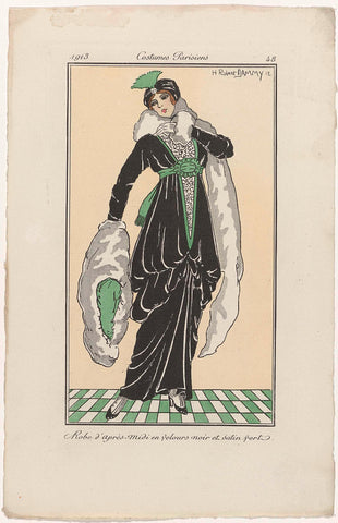 Journal des Dames et des Modes, Costumes Parisiens, 1913, No. 48 : Robe d'aprés-mid (...), H. Robert Dammy, 1913 Canvas Print