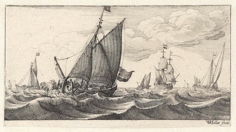 Seascape with sailing ships, Wenceslaus Hollar, 1627 - 1636 Canvas Print