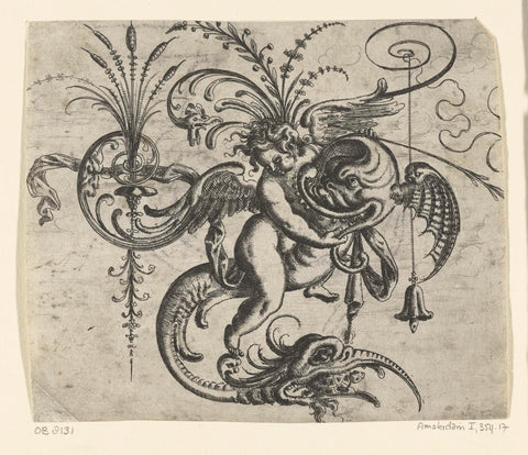 Putto, riding a dolphin, Christoph Jamnitzer, 1573 - 1610 Canvas Print