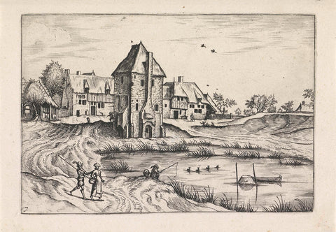 Houses by a Pool, Johannes or Lucas van Doetechum, 1610 - before 1676 Canvas Print