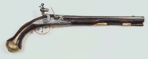 Flint pistol with recruited andamasced barrel, anonymous, c. 1700 - c. 1800 Canvas Print