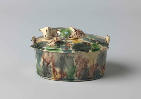 Lid of a butter fleet, of multicolored baked pottery; Staffordshire., anonymous, c. 1750 - c. 1770 Canvas Print