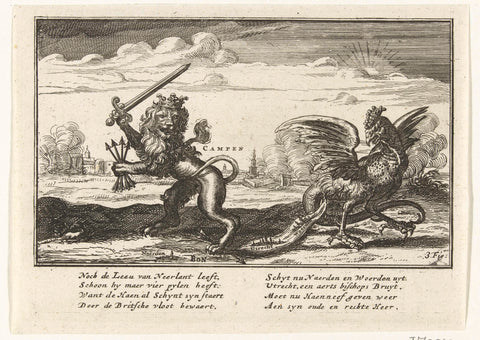 De Hollandse Leeuw verjaagt de Franse haan, 1672-1674, anonymous, 1674 Canvas Print