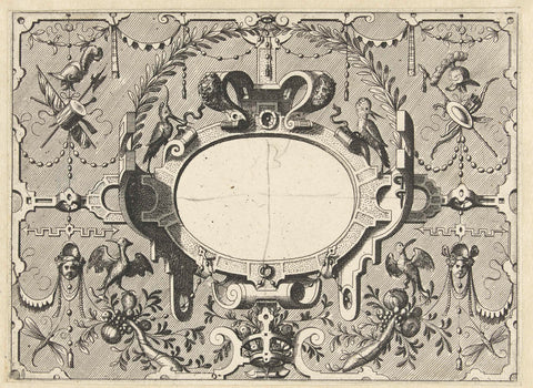 Cartouche surrounded by grotesques, the cartouche depicts an arch of leaves, Johannes or Lucas van Doetechum, c. 1555 - c. 1560 Canvas Print