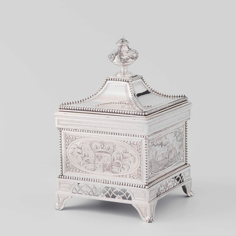 Tobacco jar, made in memory of the award on 26 January 1787 by the Académie Royale et Patriotique van Valence, of a prize of honor to Adriaan Paets van Troostwijk (1752-1837) and Cornelis Kraijenhoff (1758-1840), Johannes Schiotling, 1787 Canvas Print