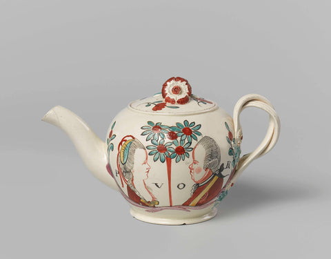 Teapot with portraits of William V and Wilhelmina of Prussia, anonymous, c. 1780 - c. 1790 Canvas Print