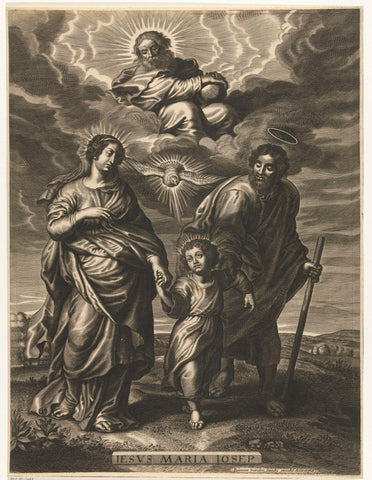 Christ child walks between Mary and Joseph with God and Holy Spirit, Schelte Adamsz. Bolswert, 1596 - 1709 Canvas Print