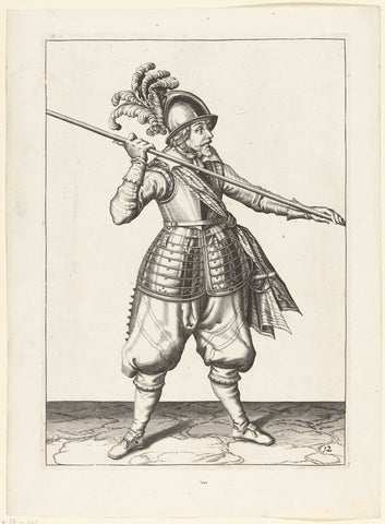 Soldier who carries his skewer with both hands far apart above his right shoulder, the point tilted towards the ground, Jacob de Gheyn (II) (workshop or), 1597 - 1607 Canvas Print