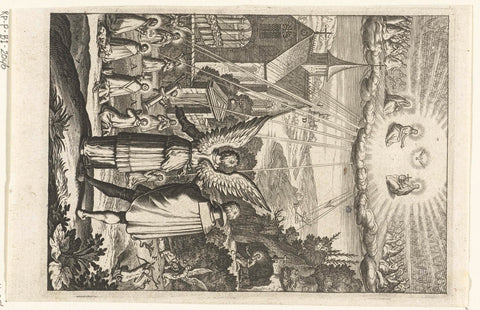 Emblem with angel showing man that he must live after the example of saints, Boetius Adamsz. Bolswert, 1620 Canvas Print