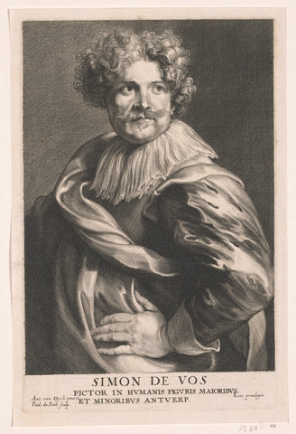 Portret van de schilder Simon de Vos, Paulus Pontius, 1616 - 1657 Canvas Print