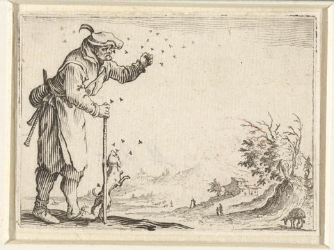 Man with bagpipes and dog, attacked by bees, Jacques Callot, 1621 Canvas Print