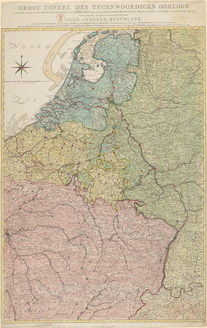 Map of the war theatre in the Netherlands and surrounding countries, ca. 1794, Cornelis van Baarsel, 1793 - 1795 Canvas Print