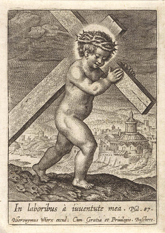 Christ child carries the cross, Hieronymus Wierix, 1563 - before 1619 Canvas Print