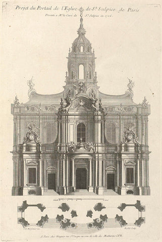 Design for the portal of the Saint-Sulpice in Paris, Riolet, Juste Aurèle Meissonnier, 1738 - 1749 Canvas Print