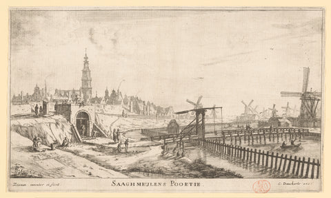 View of the Zaagmolenpoort in Amsterdam, Reinier Nooms, c. 1654 - 1701 Canvas Print