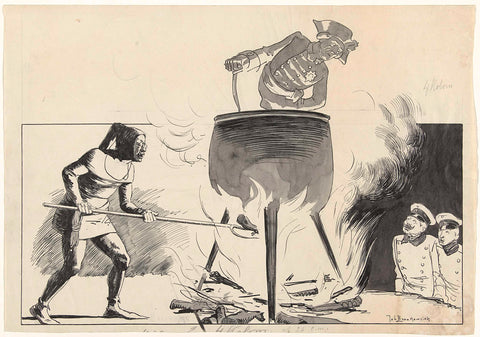 Design for illustration in De Amsterdammer: een man in een ketel met stoker en toekijkers (1 June 1918), Johan Braakensiek, 1918 Canvas Print