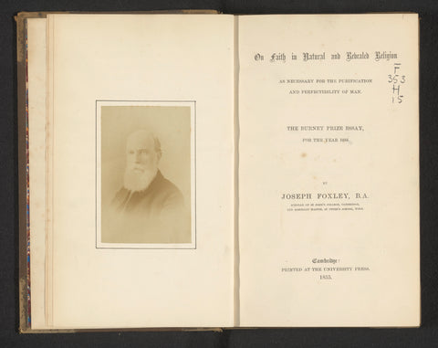 On faith in natural and revealed religion, as necessary for the purification and perfectibility of man the Burney prize essay for the year 1855, Joseph Foxley, 1855 Canvas Print