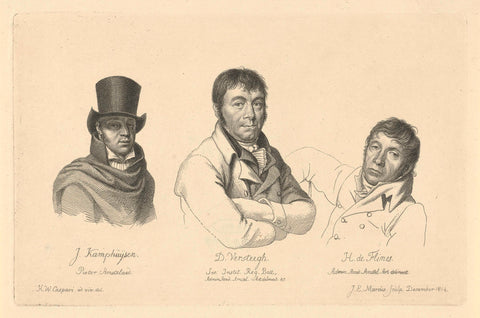 Portraits of Jan Kamphuysen, Dirk Versteegh and Hendrik de Flines, Jacob Ernst Marcus, 1814 Canvas Print