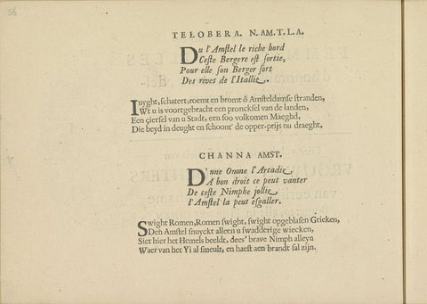 Quatrains in the performances of Telobera N.AM.T.L.A. and Channa Amst., Crispijn van de Passe (II), 1640 Canvas Print