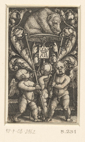 Three putti with a bear, Heinrich Aldegrever, 1529 Canvas Print