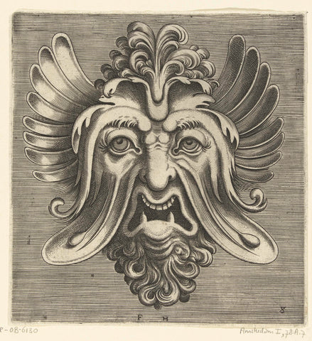 Mask with saggy cheeks, two pointed lower teeth and a tum of curls resting on the nose root, Frans Huys, c. 1600 - c. 1650 Canvas Print