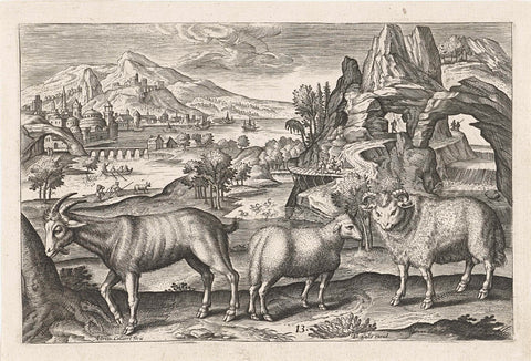 Goat and sheep, Adriaen Collaert, 1595 - 1599 Canvas Print