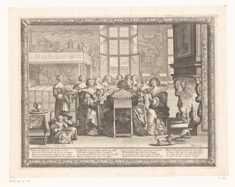 Dining women at a table, Abraham Bosse, 1636 Canvas Print