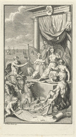 Allegory on the power of the Republic of the Seven United Netherlands as sea power, Bernard Picart (workshop or), 1730 Canvas Print