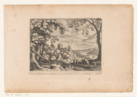 Landscape with ruin on a river, Matthew Merian (I), 1622 Canvas Print