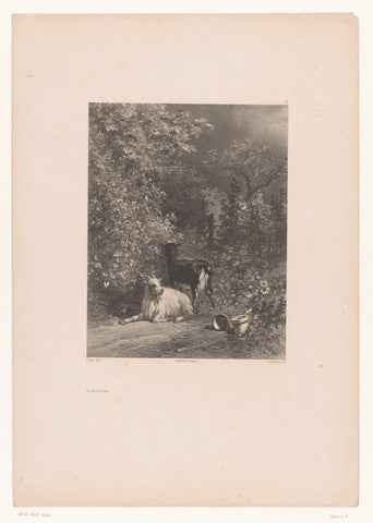 Two goats in a garden, Eugène Leroux, 1858 Canvas Print