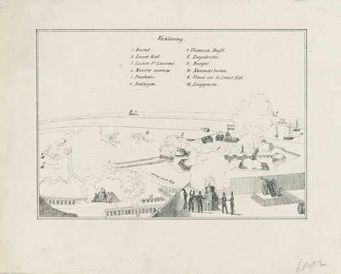 Key to the print of the siege of the Citadel of Antwerp, December 1832, anonymous, 1832 - 1833 Canvas Print