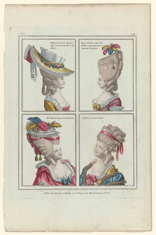 Coiffures, Poufs, Hats and Bonnets: Eleven Coiffures and Headdresses, anonymous, 1780 Canvas Print