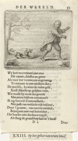 Man flees from a barking dog, Arnold Houbraken, 1682 Canvas Print