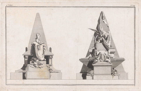 Two tombs with bust and draperies, Jacques Juillet, 1777 Canvas Print